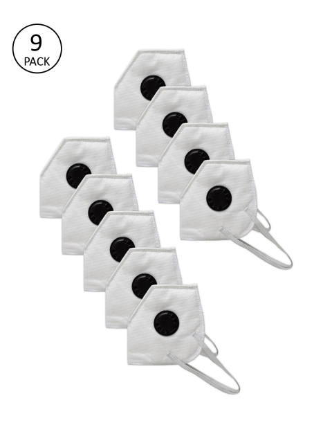 

Alcis Unisex White 9 Pcs Fabric 4 Ply Reusable with Respirator Valve N95 Mask