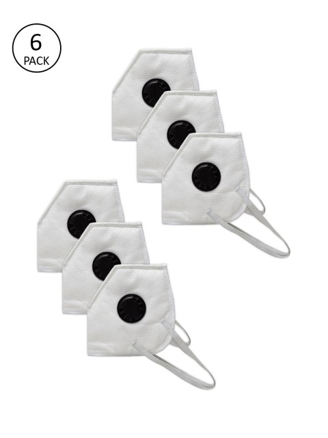 

Alcis Unisex White 6 Pcs Fabric 4 Ply Reusable with Respirator Valve N95 Mask
