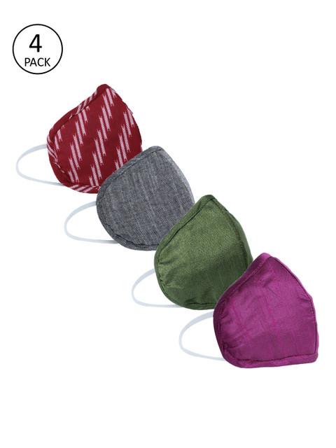 

Jaipur Kurti Unisex Pack of 4 Pcs 3 Ply Reusable Mask, Green
