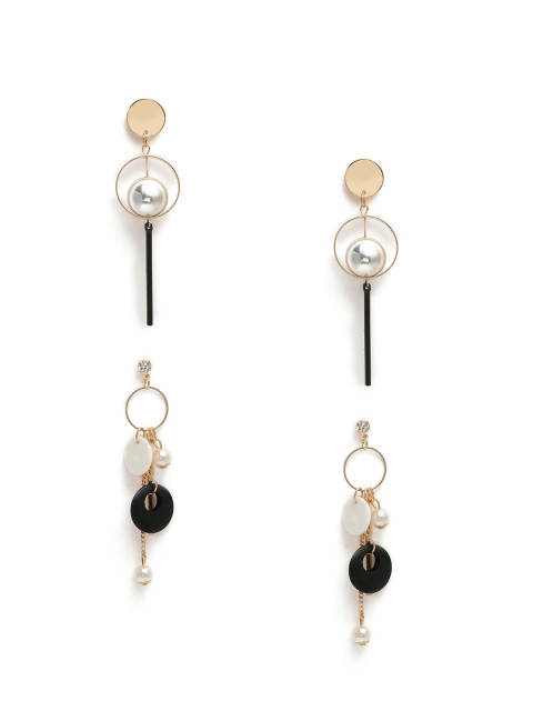 

Yellow Chimes Set Of 2 Gold-Toned & Black Geometric Drop Earrings