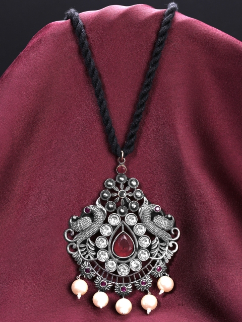 

Yellow Chimes Silver-Plated & Black Handcrafted Peacock Shaped Pendant With Chain