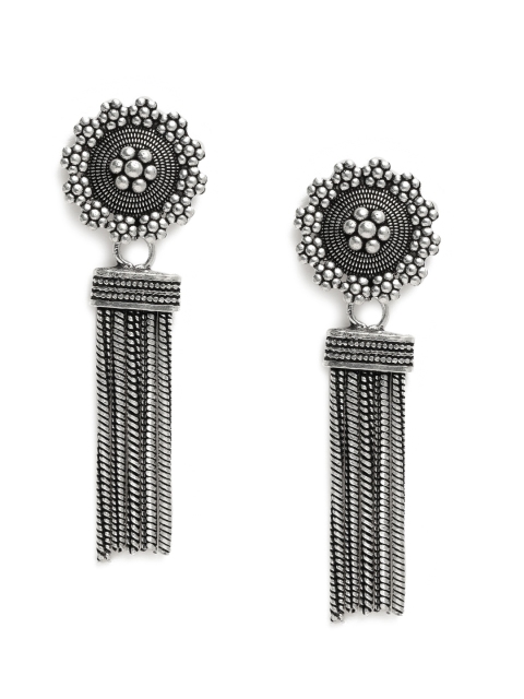 

Yellow Chimes Silver-Toned Oxidised Floral Drop Earrings