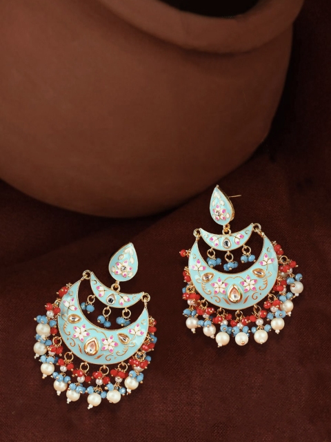 

Yellow Chimes Turquoise Blue & Red Crescent Shaped Chandbalis