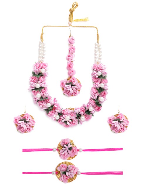 

Yellow Chimes Handcrafted Jewellery Set With Bracelets, Pink