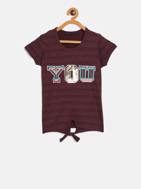 

Ziama Girls Burgundy Printed Top with Embellishment