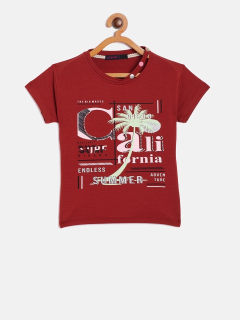 

Ziama Girls Rust Printed Round Neck T-shirt