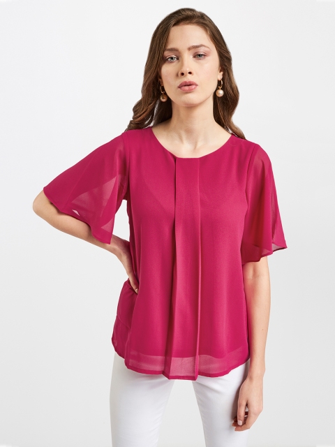 

AND Women Fuchsia Pink Solid Flared Sleeve Top
