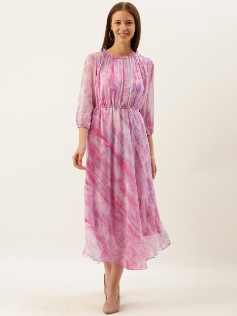 

AND Women Pink Floral Printed Fit and Flare Dress