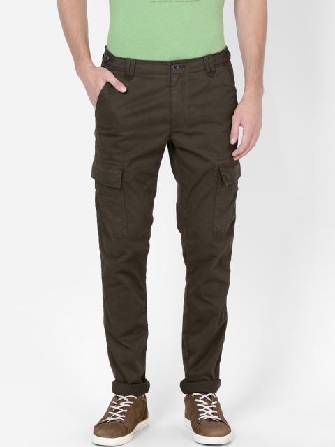 

t-base Men Olive Brown Tapered Fit Solid Cargo Trousers