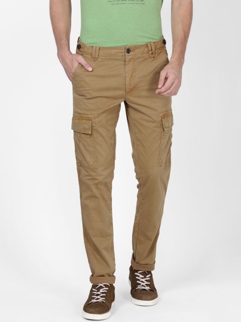 

t-base Men Khaki Tapered Fit Solid Cargos