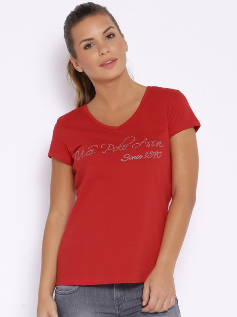 

U.S. Polo Assn. Women Red Embellished T-shirt