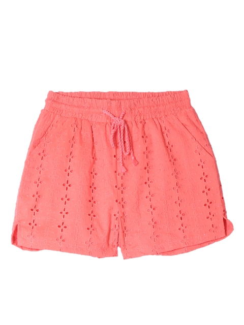 

Cherokee Girls Peach-Coloured Self Design Regular Fit Hot Pants