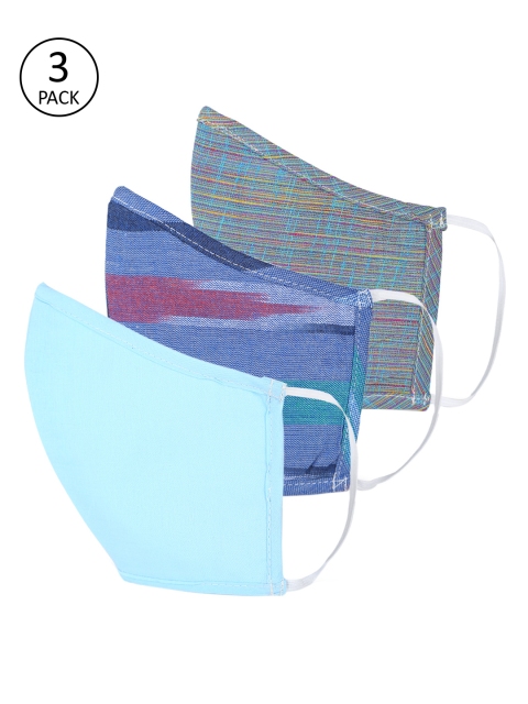 

Shakumbhari Set Of 3 Fabric 2 Ply Printed Reusable Outdoor Masks, Blue