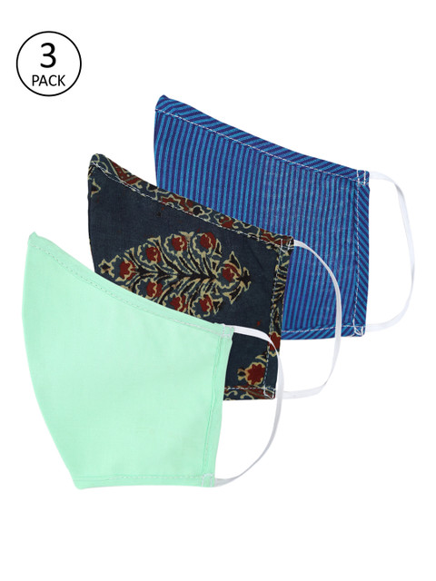 

Shakumbhari Unisex 3 Pcs 2-Ply Reusable Cloth Masks, Green