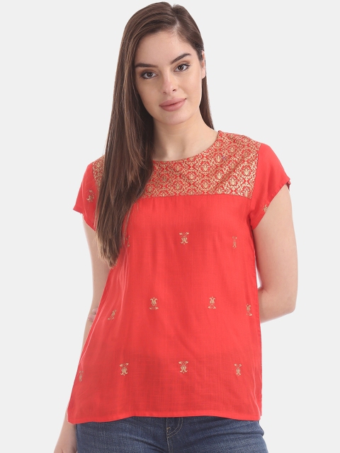 

Bronz Women Orange Printed Top