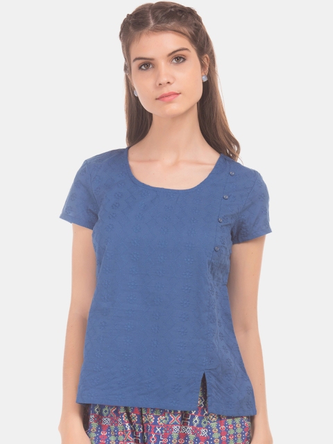 

Bronz Women Blue Embroidered Pure Cotton Top