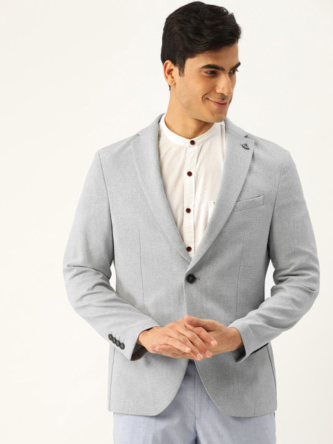 

Blackberrys Men Grey Slim Fit Self-Design Single-Breasted Smart Casual Blazer
