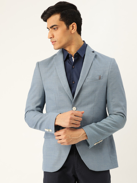 

Blackberrys Men Blue Slim Fit Solid Single-Breasted Casual Blazer
