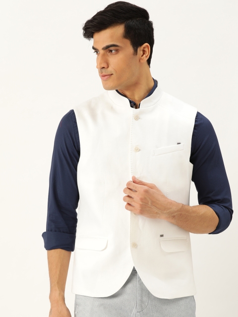 

Blackberrys Men Off White Slim Fit Solid Nehru Jacket