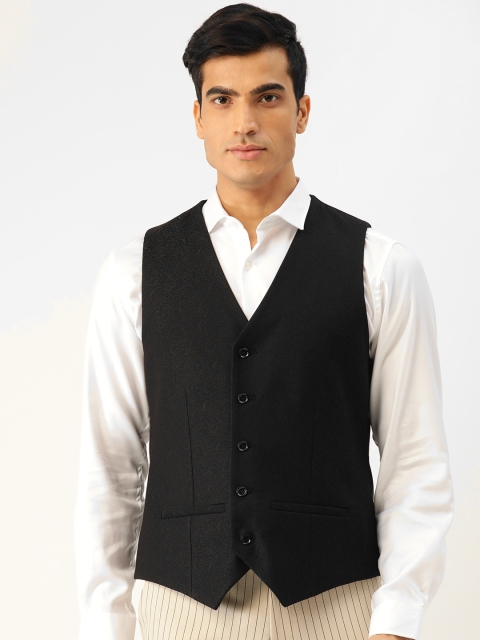 

Blackberrys Men Black Woven Design Slim Fit Reversible Smart Casual Waistcoat