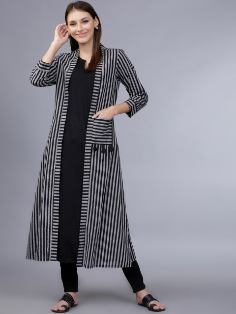 

Vishudh Women Black & Grey Striped A-Line Kurta