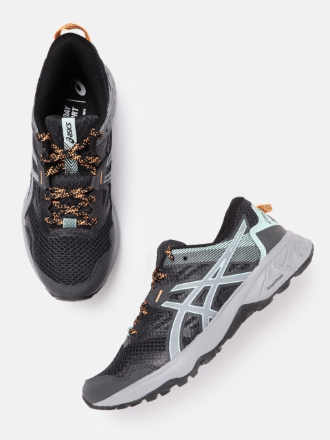 

ASICS Women Charcoal Grey & Green Woven Design Gel-Sonoma 5 Running Shoes