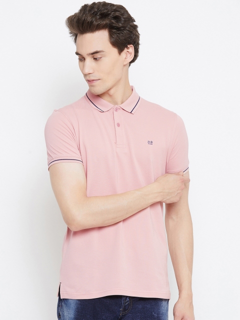 

Okane Men Pink Solid Polo Collar Pure Cotton T-shirt