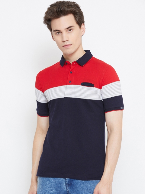 

Okane Men Navy Blue Colourblocked Polo Collar T-shirt