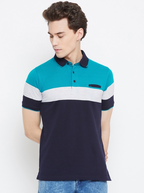 

Okane Men Blue Colourblocked Polo Collar T-shirt