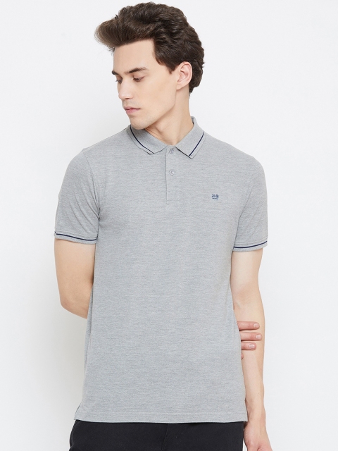 

Okane Men Grey Melange Solid Polo Collar T-shirt