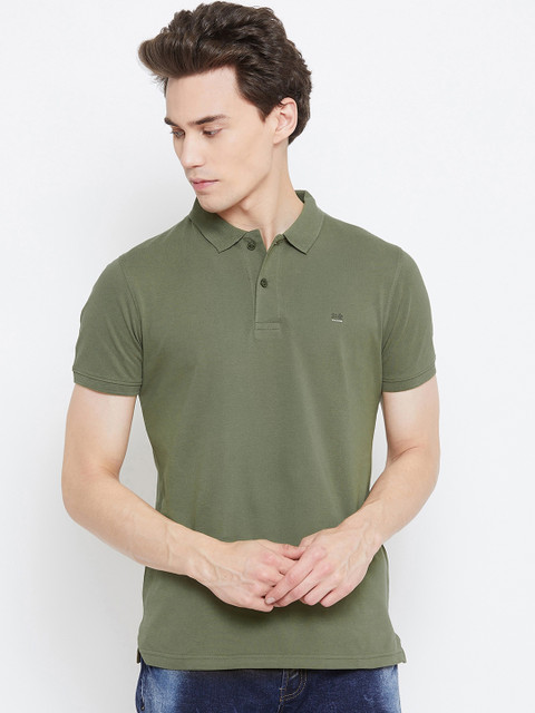 

Okane Men Olive Green Solid Polo Collar T-shirt