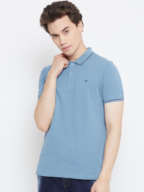 

Okane Men Blue Striped Polo Collar T-shirt