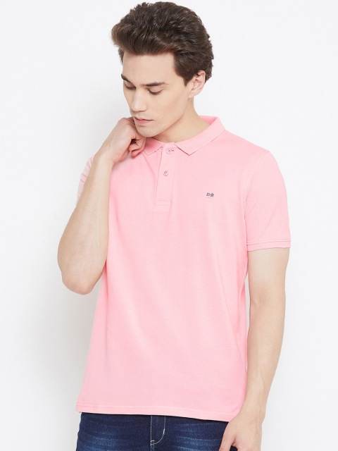 

Okane Men Pink Solid Polo Collar T-shirt