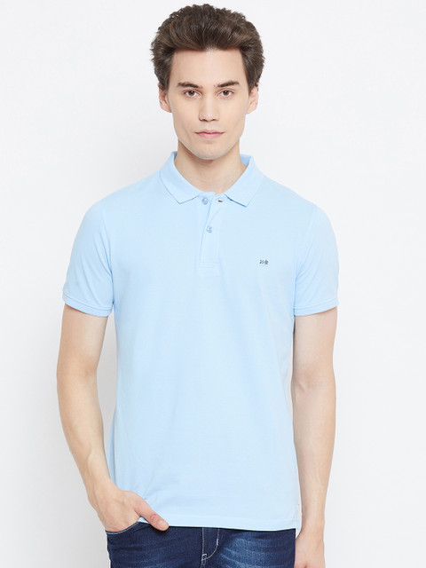 

Okane Men Baby Blue Solid Polo Collar T-shirt