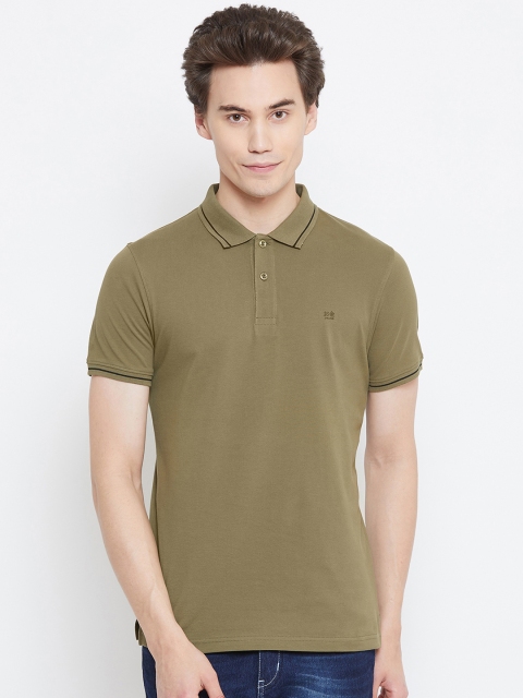 

Okane Men Olive Green Solid Polo Collar T-shirt
