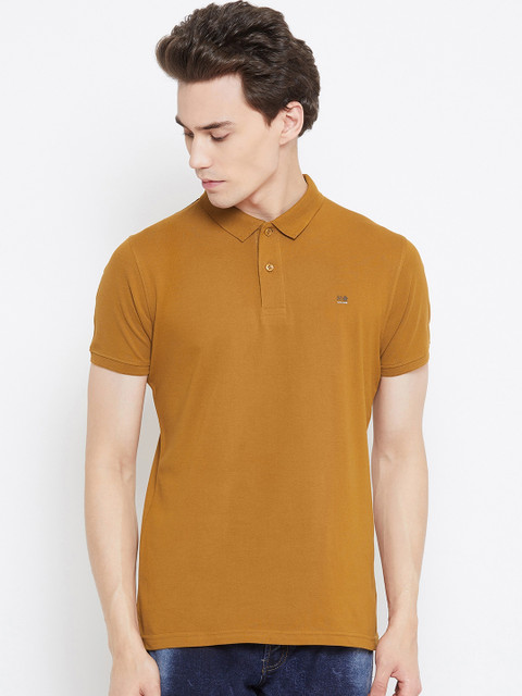 

Okane Men Mustard Yellow Solid Polo Collar T-shirt