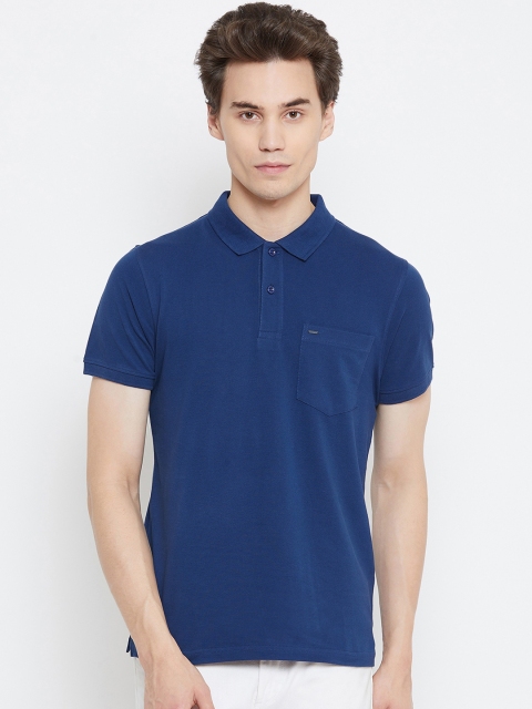 

Okane Men Blue Solid Polo Collar Pure Cotton T-shirt
