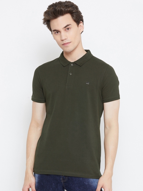 

Okane Men Olive Green Solid Polo Collar T-shirt
