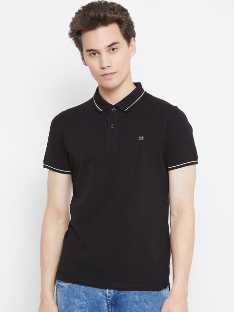 

Okane Men Black Striped Polo Collar T-shirt
