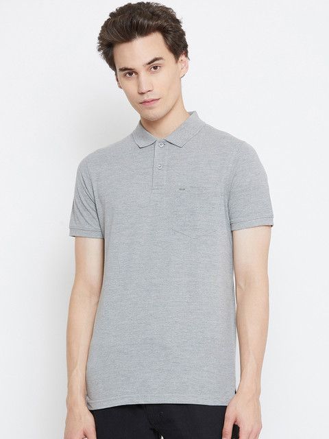 

Okane Men Grey Melange Printed Polo Collar T-shirt