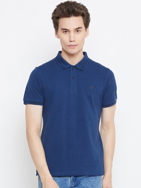

Okane Men Blue Solid Polo Collar T-shirt