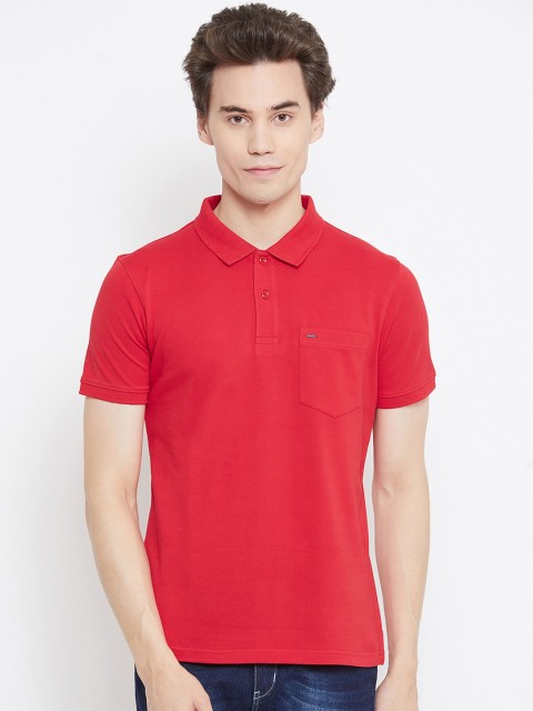 

Okane Men Red Solid Polo Collar T-shirt