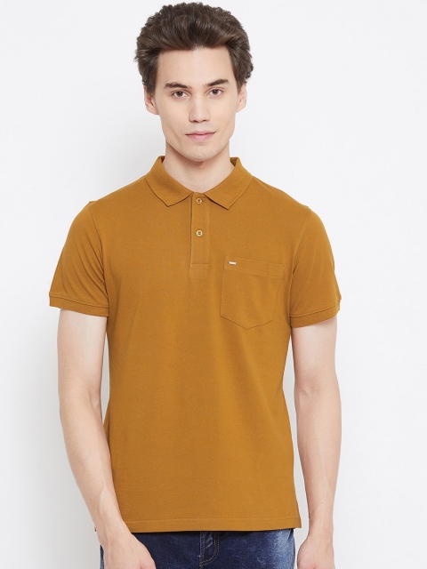 

Okane Men Camel Brown Solid Polo Collar T-shirt