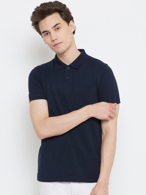 

Okane Men Navy Blue Solid Polo Collar T-shirt