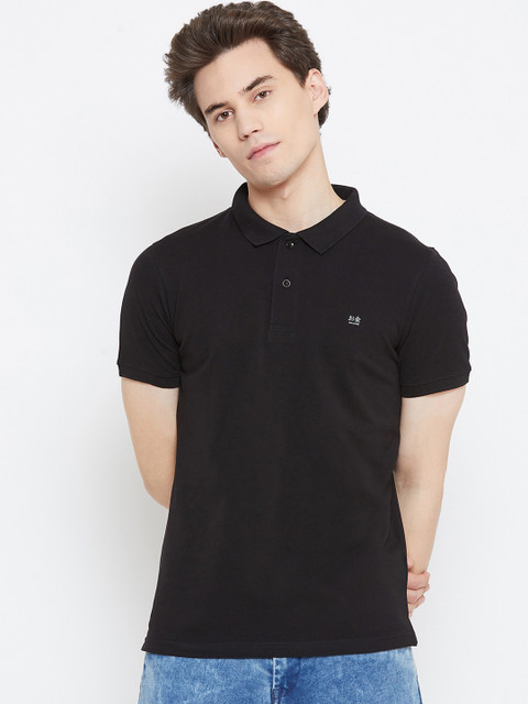 

Okane Men Black Solid Polo Collar T-shirt