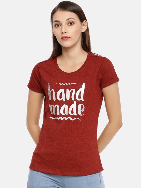 

GOLDSTROMS Women Maroon Printed Round Neck T-shirt
