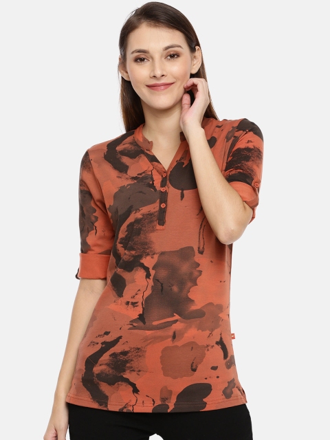 

GOLDSTROMS Women Orange Printed Shirt Style Pure Cotton Top
