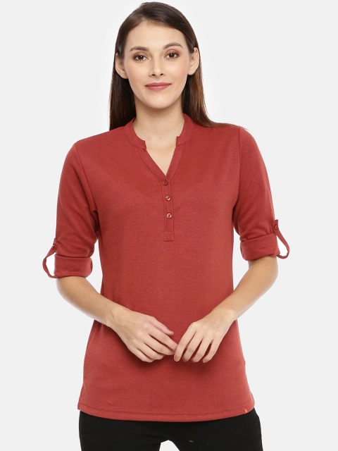 

GOLDSTROMS Women Rust Red Solid Shirt Style Pure Cotton Top