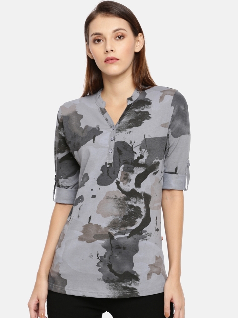 

GOLDSTROMS Women Grey Printed Shirt Style Pure Cotton Top