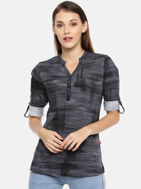 

GOLDSTROMS Women Grey Printed Shirt Style Pure Cotton Top
